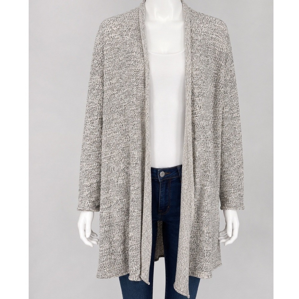 Opium Womens Cardigan Gray Marled Knit Open Front Long Layering OS